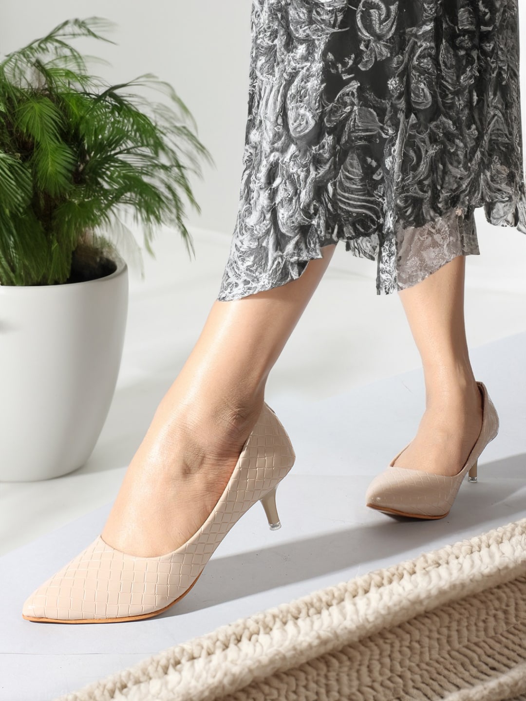 

Carlton London Kitten Pumps Party Wear Heels, Beige