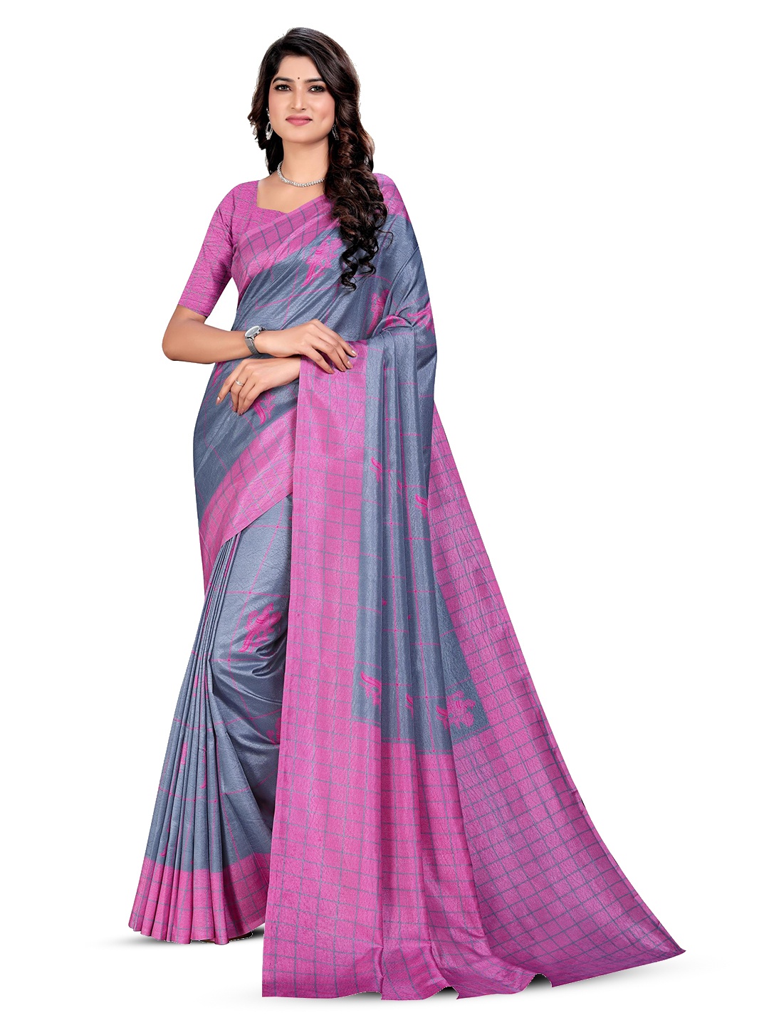 

VIMLA Ethnic Motifs Printed Mysore Silk Saree, Pink