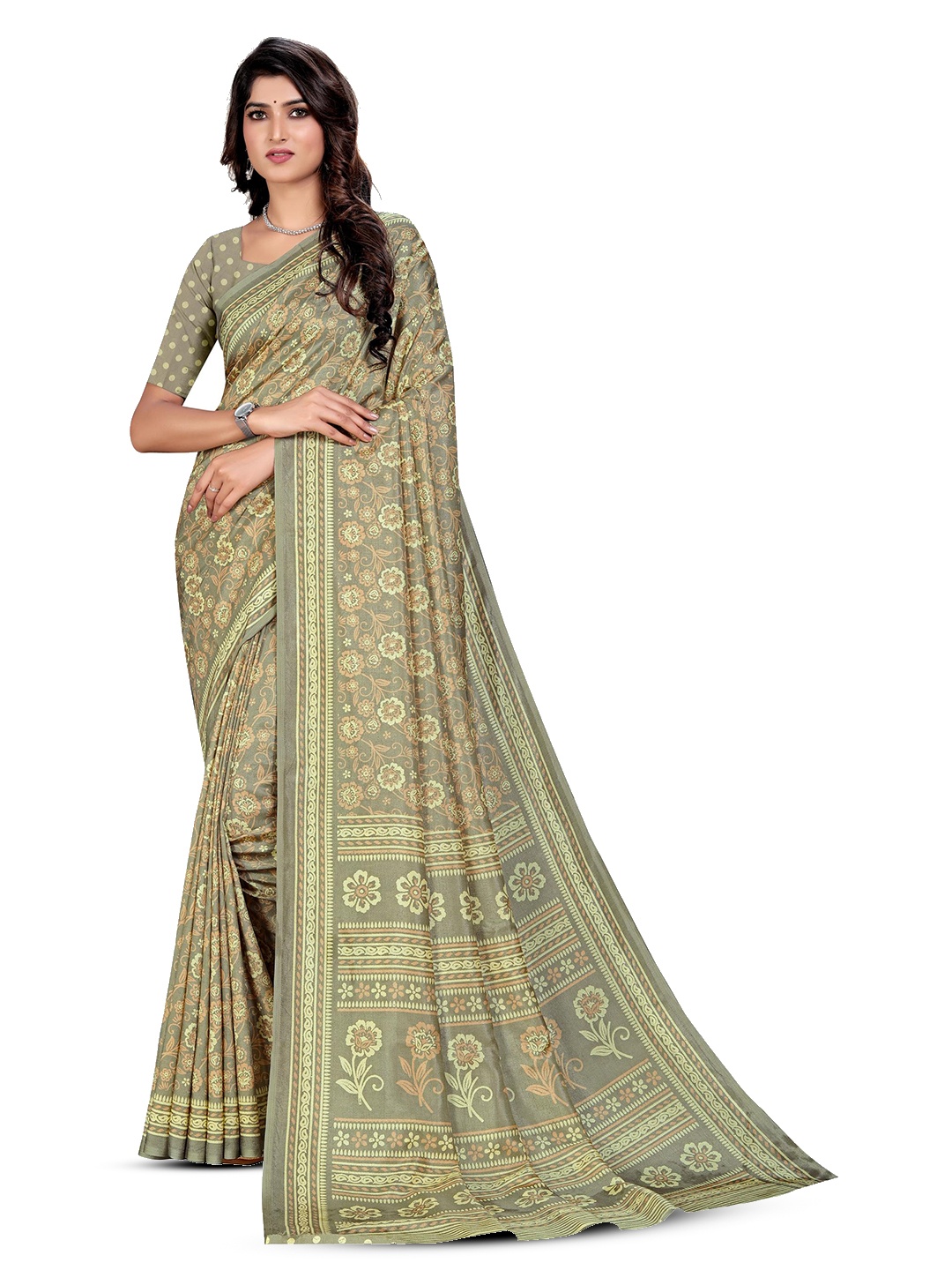 

VIMLA Floral Printed Mysore Silk Saree, Brown