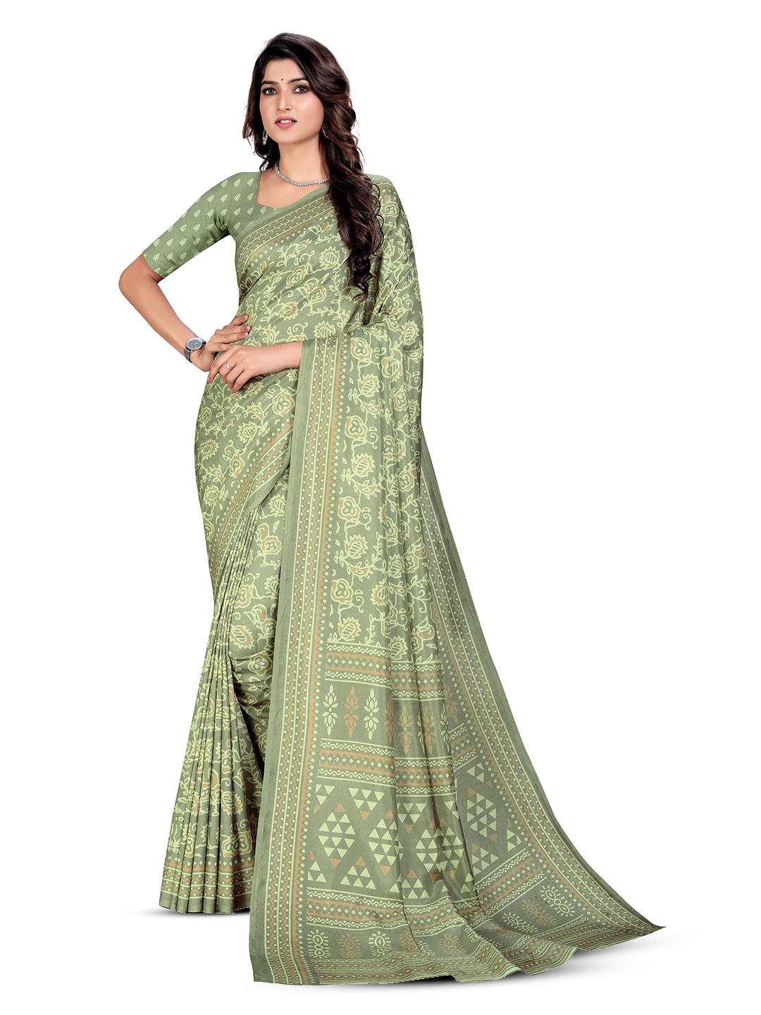 

VIMLA Ethnic Motifs Art Silk Mysore Silk Saree, Green