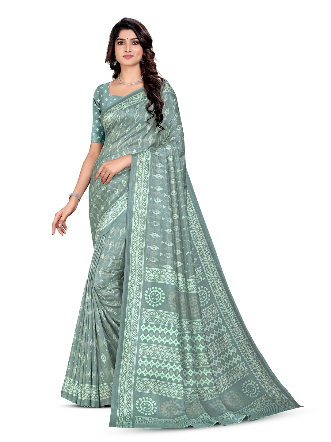 

VIMLA Ethnic Motifs Printed Mysore Silk Saree, Green