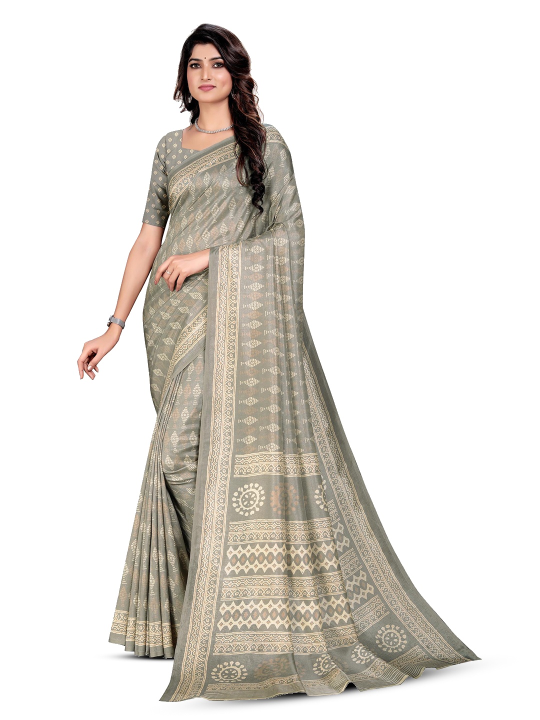 

VIMLA Ethnic Motifs Art Silk Mysore Silk Saree, Grey