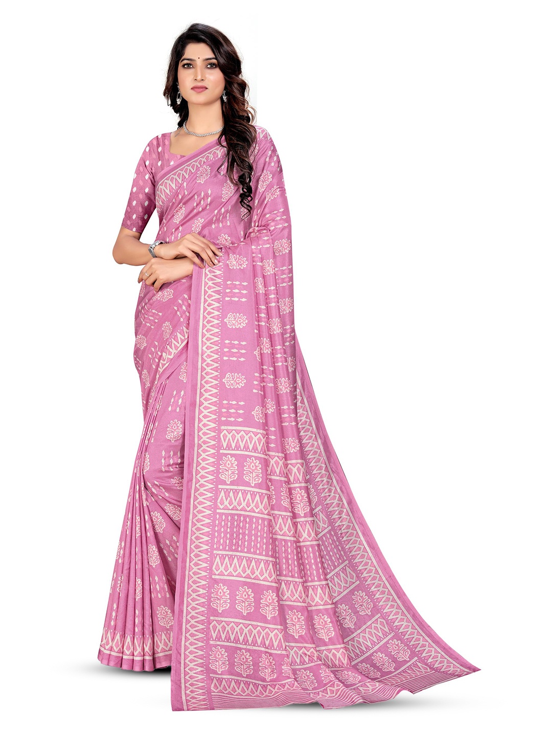 

VIMLA Ethnic Motifs Printed Mysore Silk Saree, Pink