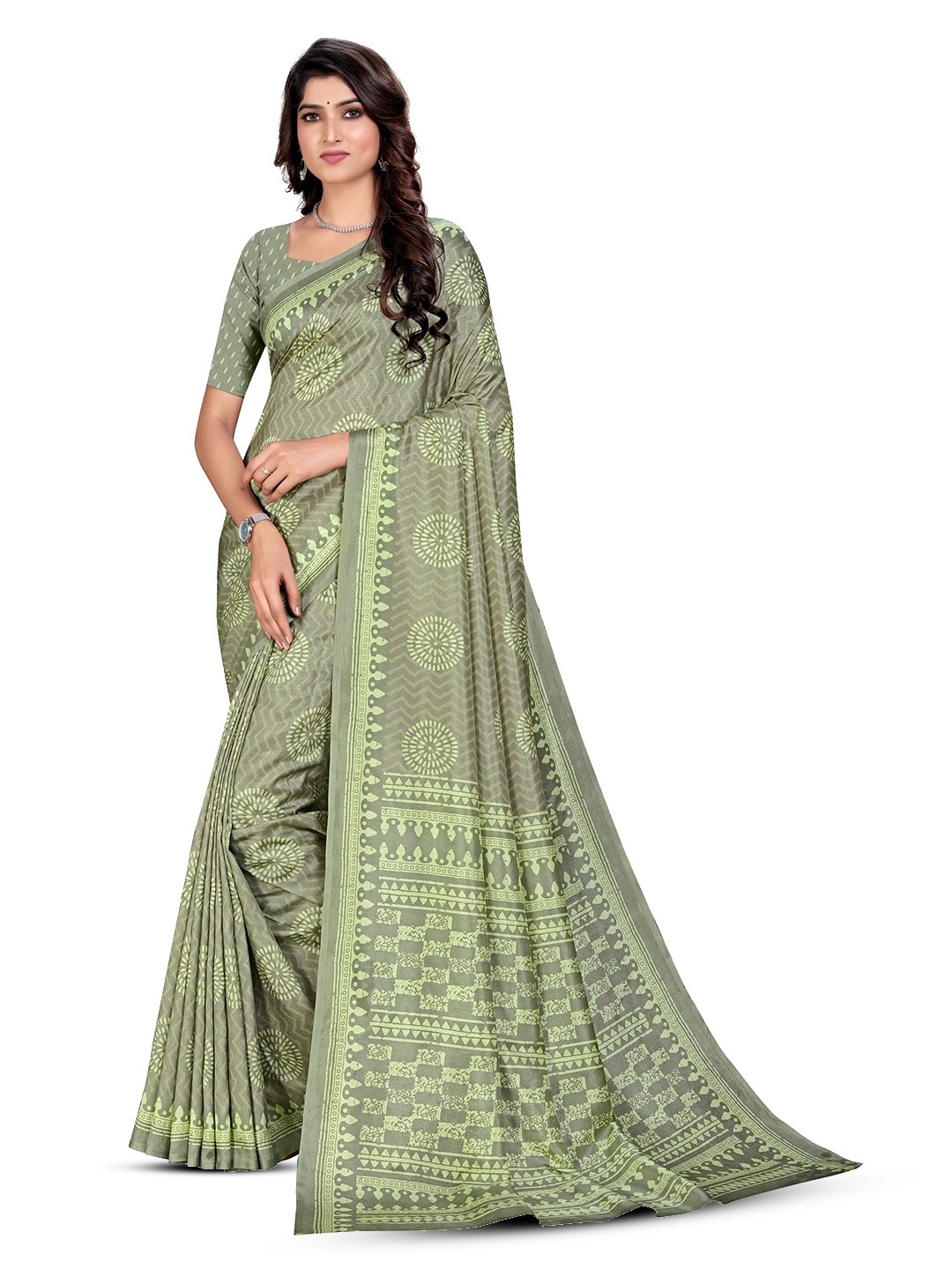 

VIMLA Ethnic Motifs Art Silk Mysore Silk Saree, Green