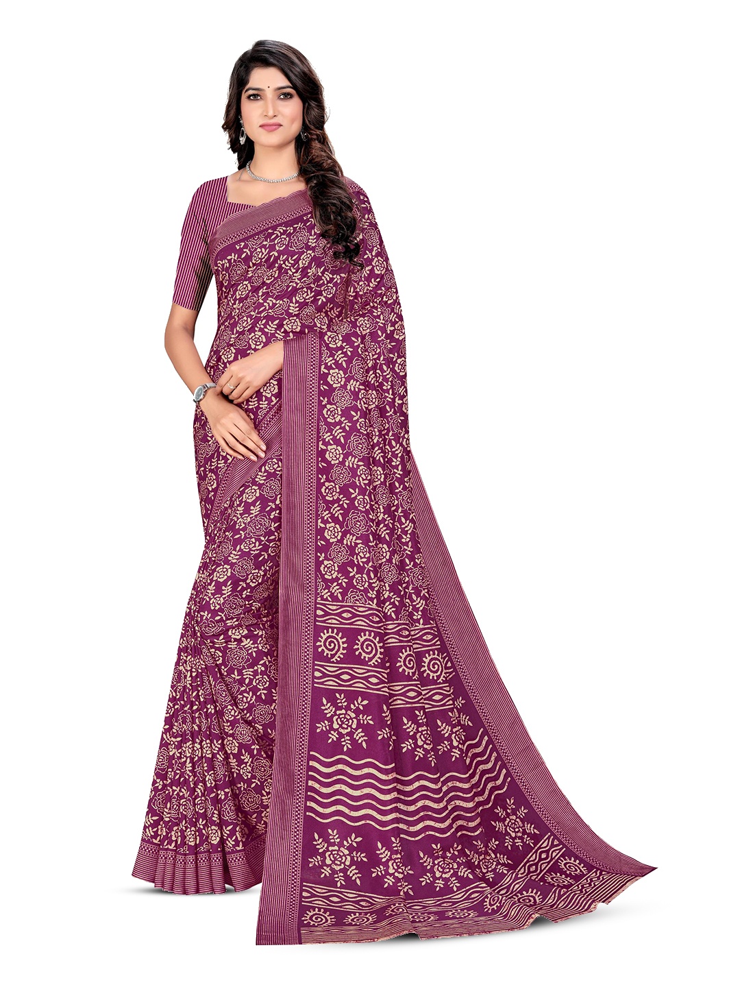 

VIMLA Floral Printed Mysore Silk Saree, Maroon