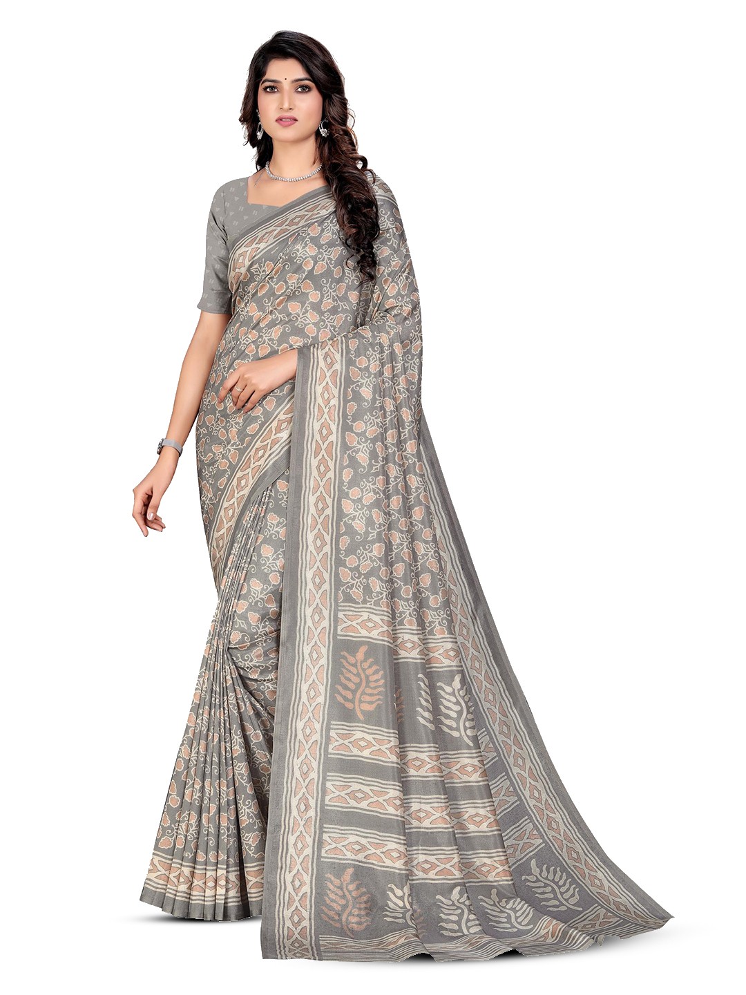 

VIMLA Floral Printed Mysore Silk Saree, Grey