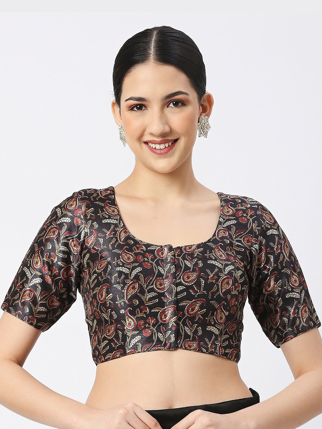 

neckbook Ethnic Motifs Printed Saree Blouse, Black