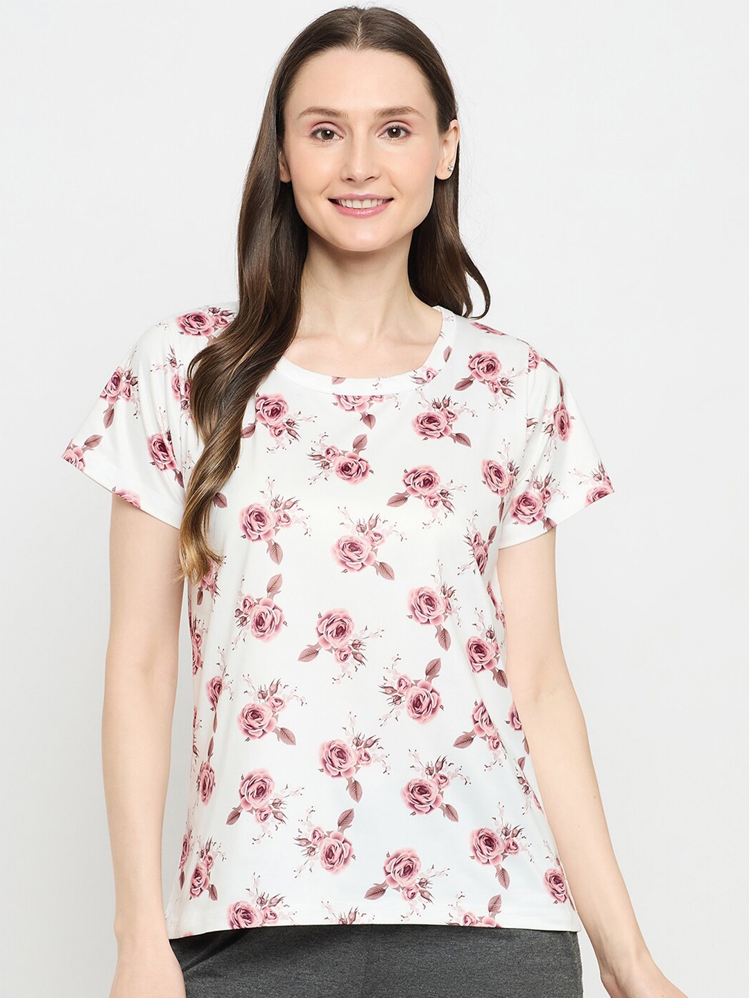 

Camey Women Floral Printed Pockets T-shirt, White