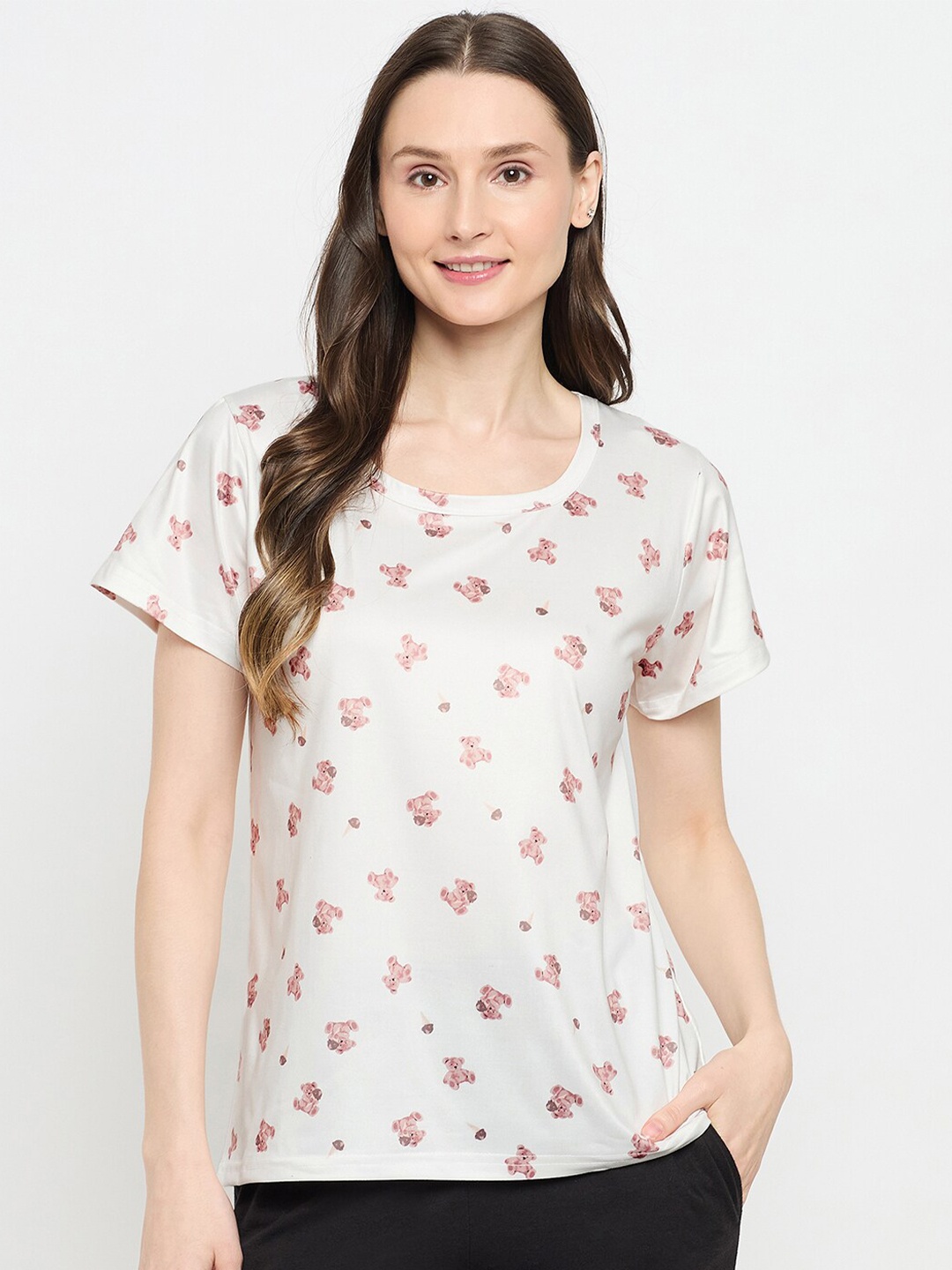 

Camey Women Printed Pockets T-shirt, Off white