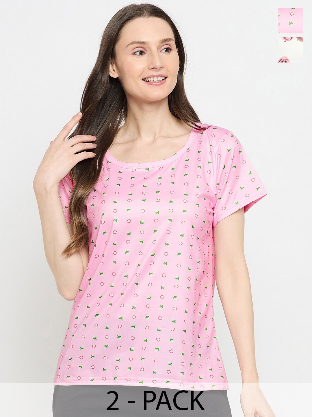 

Camey Women 2 Printed Drop-Shoulder Sleeves Pockets T-shirt, Multi