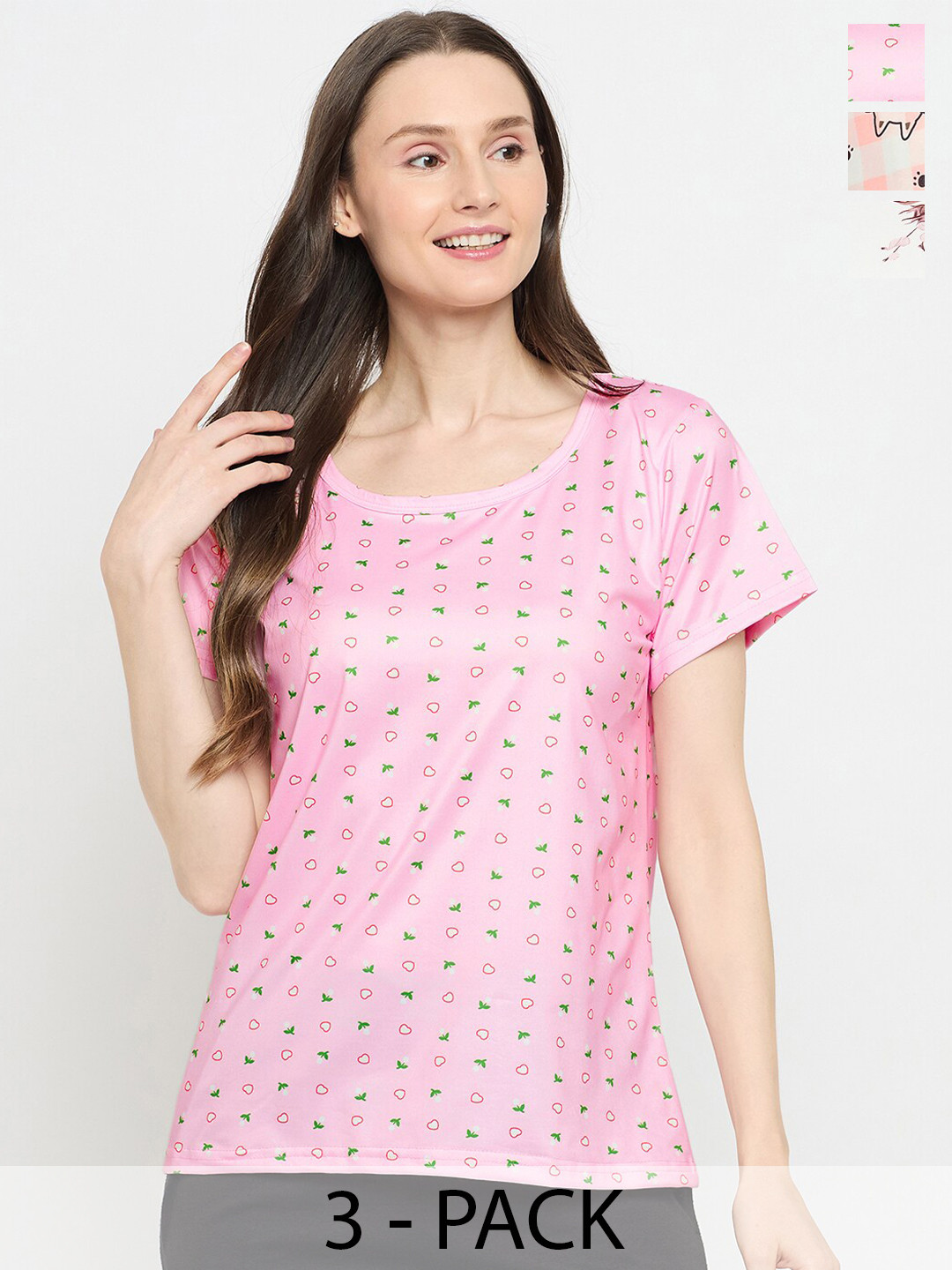 

Camey Women 3 Printed Drop-Shoulder Sleeves Pockets T-shirt, Multi