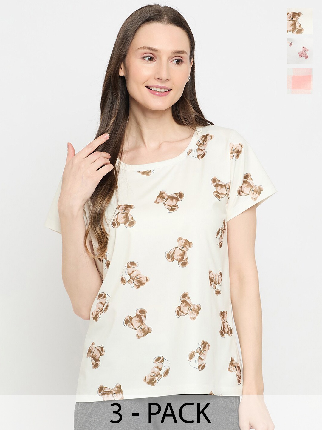 

Camey Women Floral 3 Printed Extended Sleeves Applique T-shirt, Multi