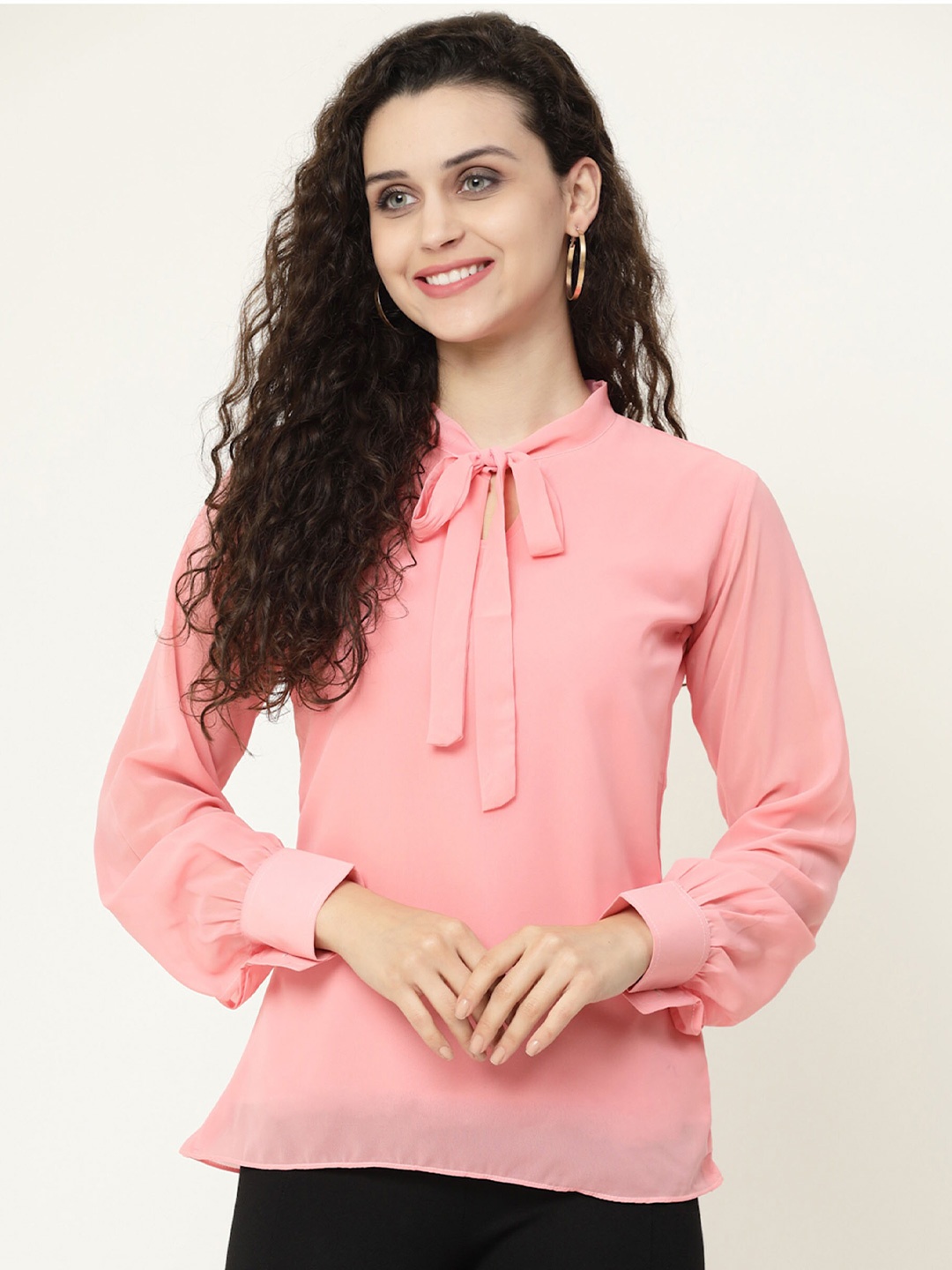 

MISS AYSE Georgette Styled Back Top, Pink