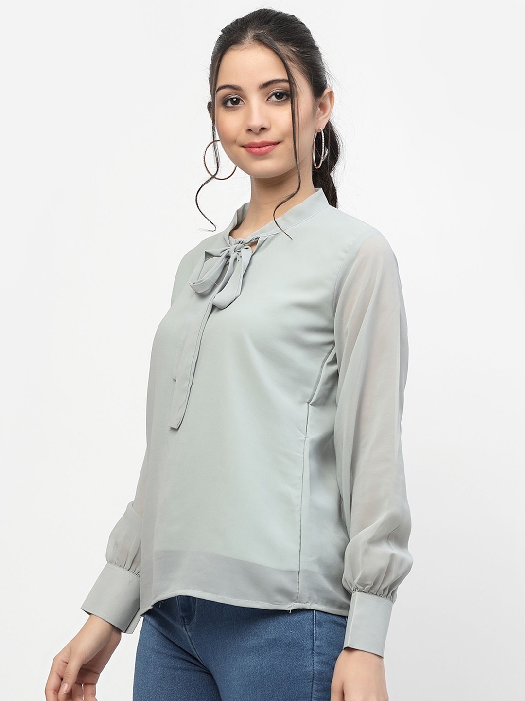 

MISS AYSE Georgette Styled Back Top, Grey