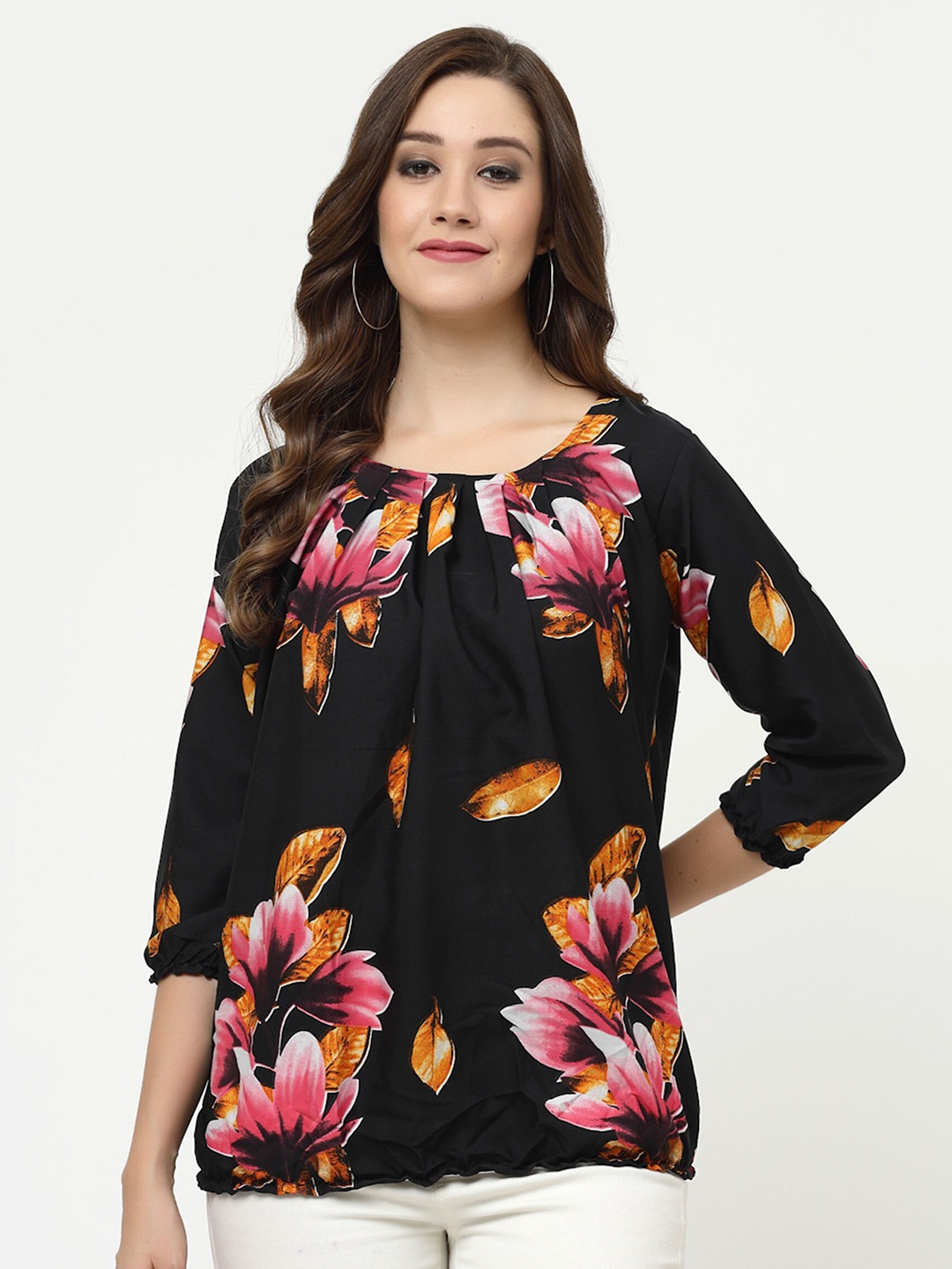 

MISS AYSE Floral Print Crepe Styled Back Top, Black