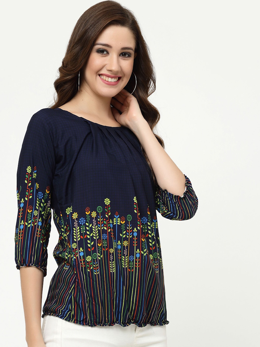 

MISS AYSE Print Crepe Top, Blue