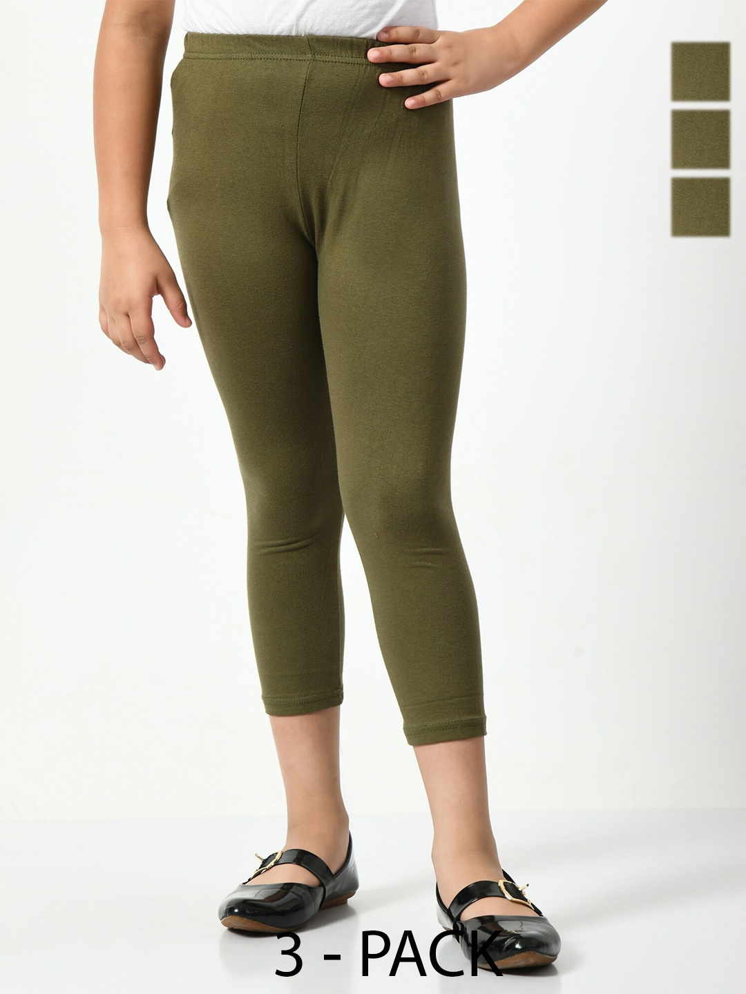 

BAESD Girls Pack Of 3 High-Rise Slim Fit Capris, Olive