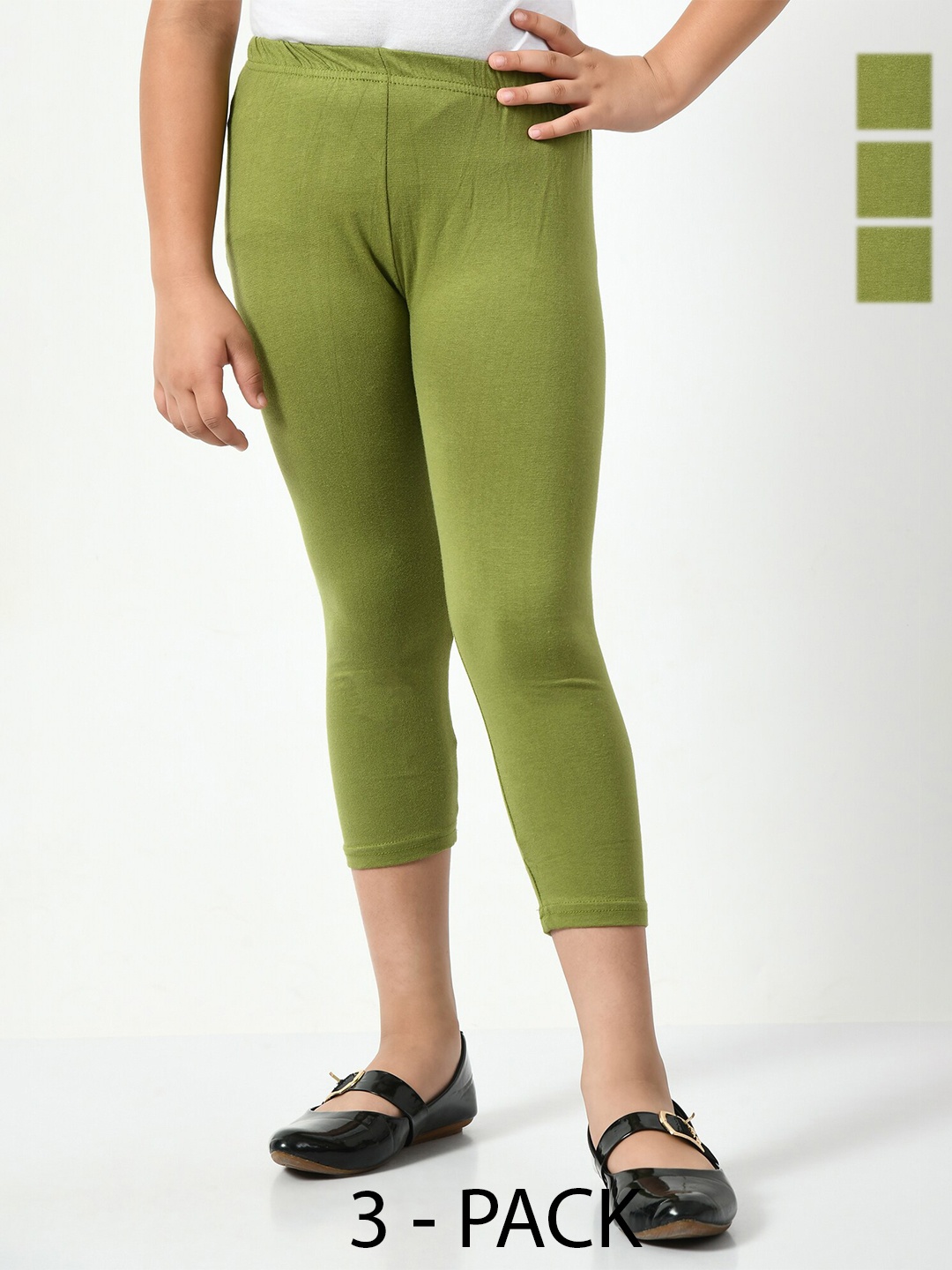 

BAESD Girls Pack Of 3 High-Rise Slim Fit Capris, Olive