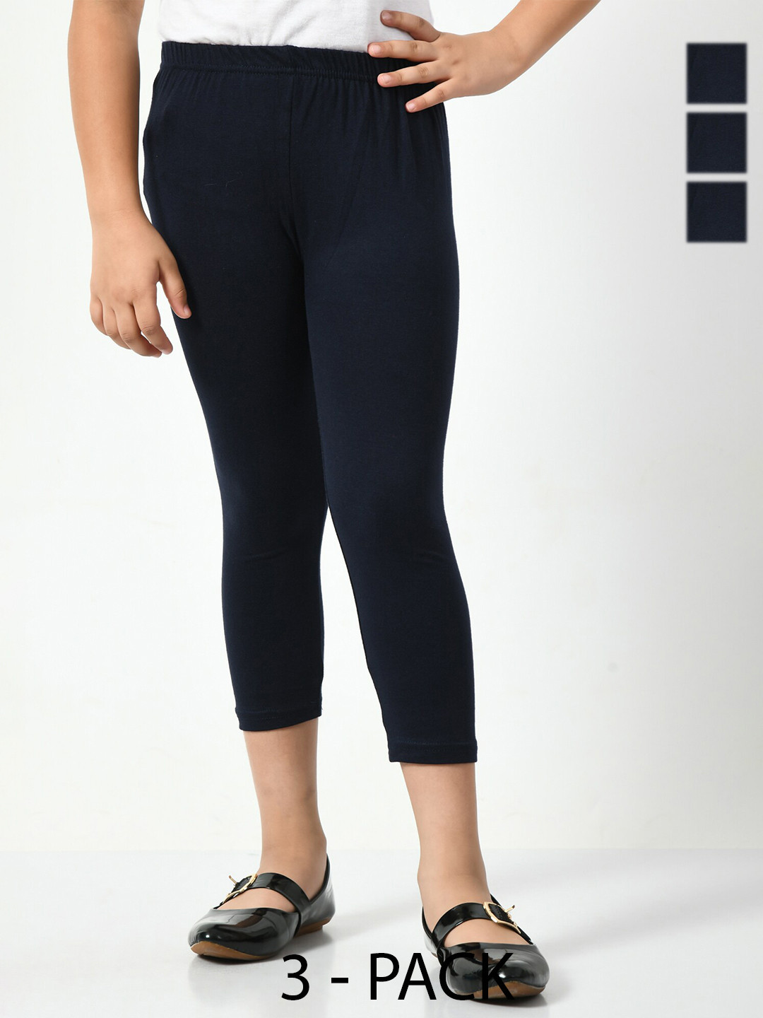

BAESD Girls Pack Of 3 High-Rise Slim Fit Capris, Navy blue