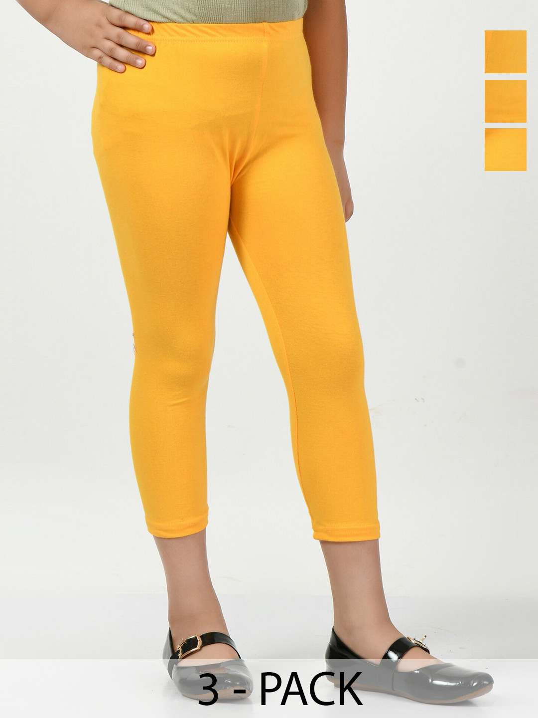 

BAESD Girls Pack Of 3 High-Rise Slim Fit Capris, Yellow