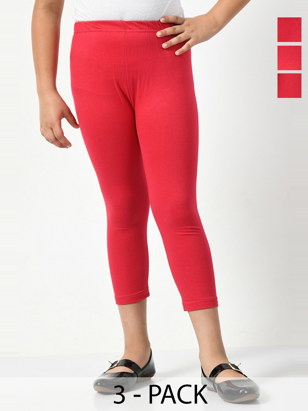 

BAESD Girls Pack Of 3 High-Rise Slim Fit Capris, Magenta