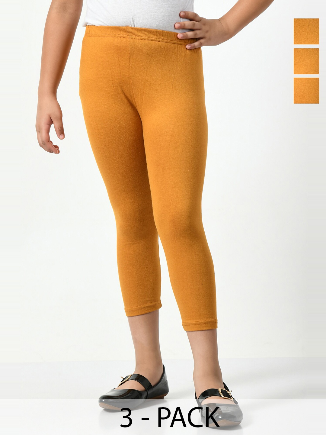 

BAESD Girls Pack Of 3 High-Rise Slim Fit Capris, Mustard