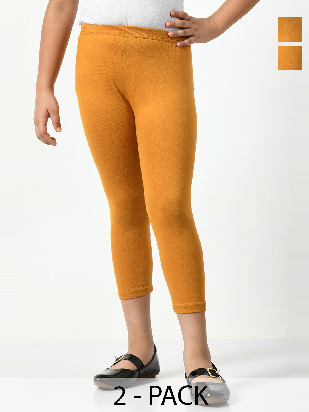 

BAESD Girls Pack Of 2 High-Rise Slim Fit Capris, Mustard
