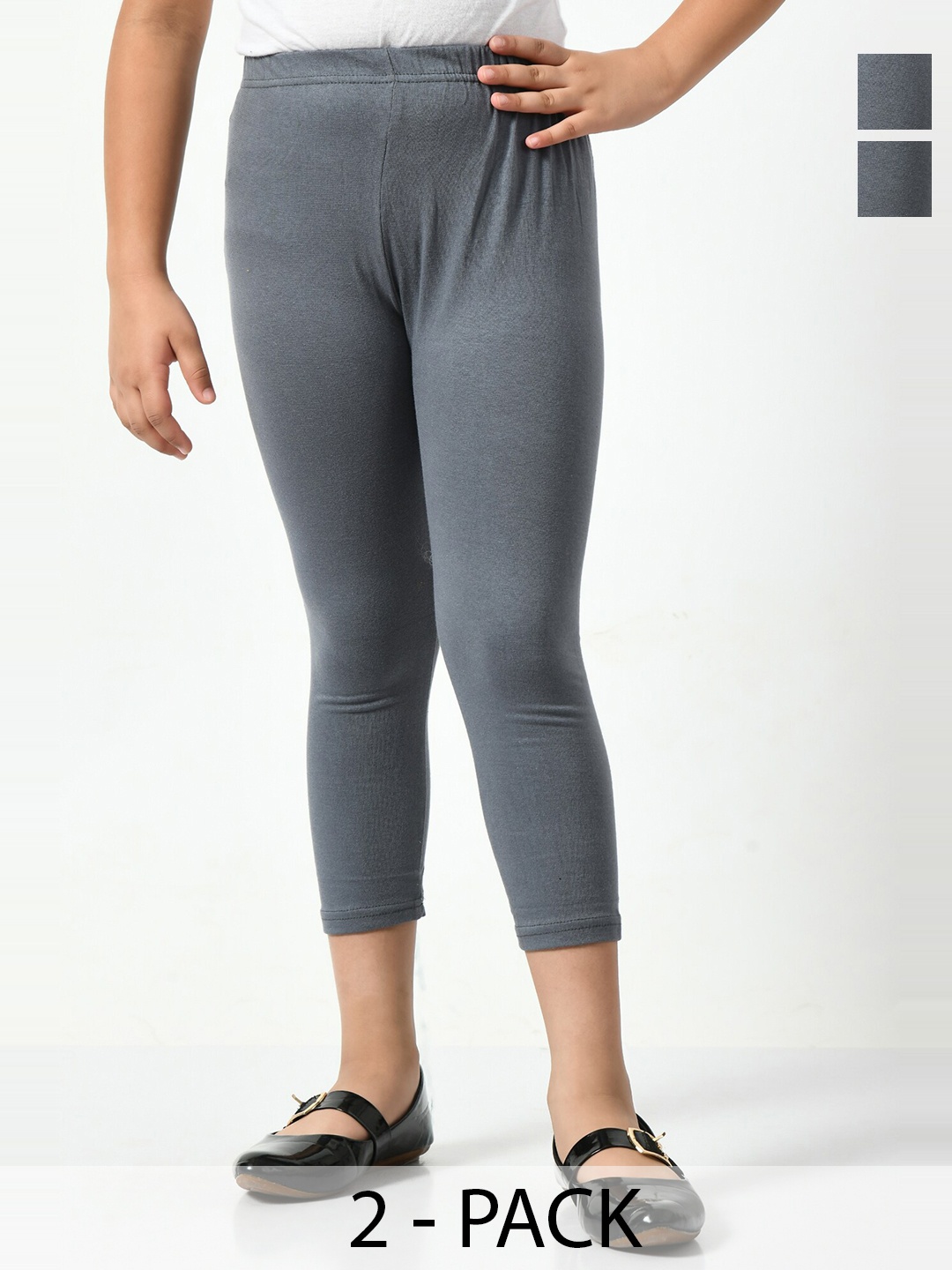 

BAESD Girls Pack Of 2 High-Rise Slim Fit Capris, Grey