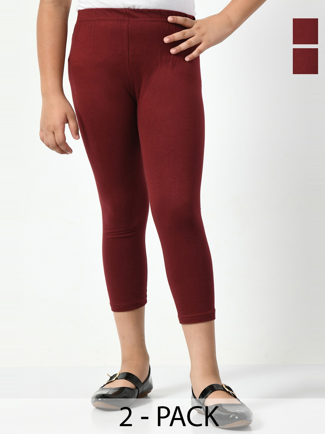 

BAESD Girls Pack Of 2 High-Rise Slim Fit Capris, Maroon