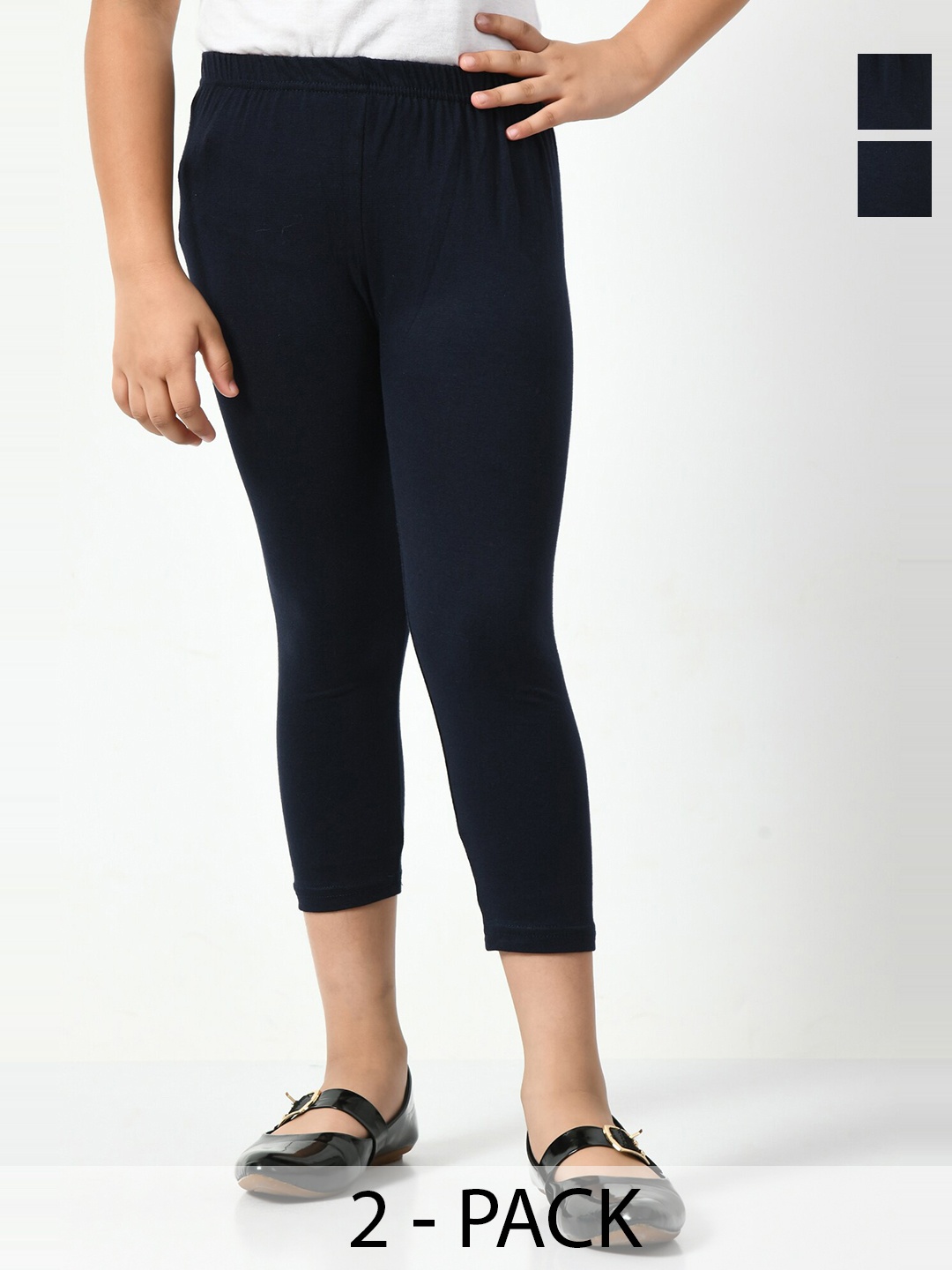 

BAESD Girls Pack Of 2 High-Rise Slim Fit Capris, Navy blue