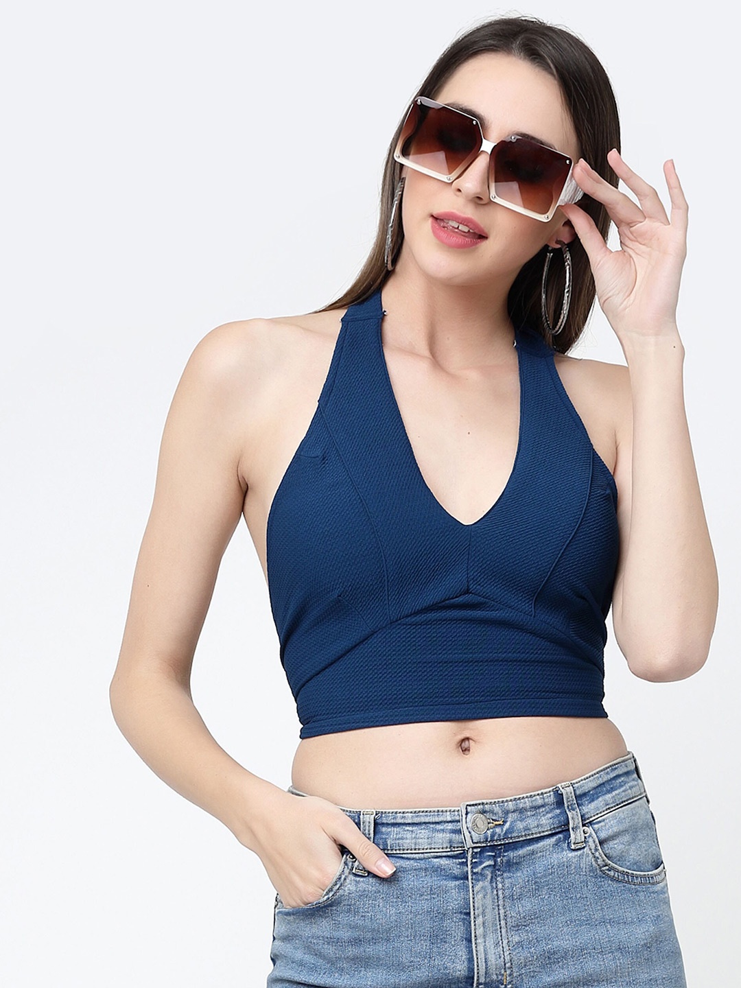 

MISS AYSE Styled Back Crop Top, Blue