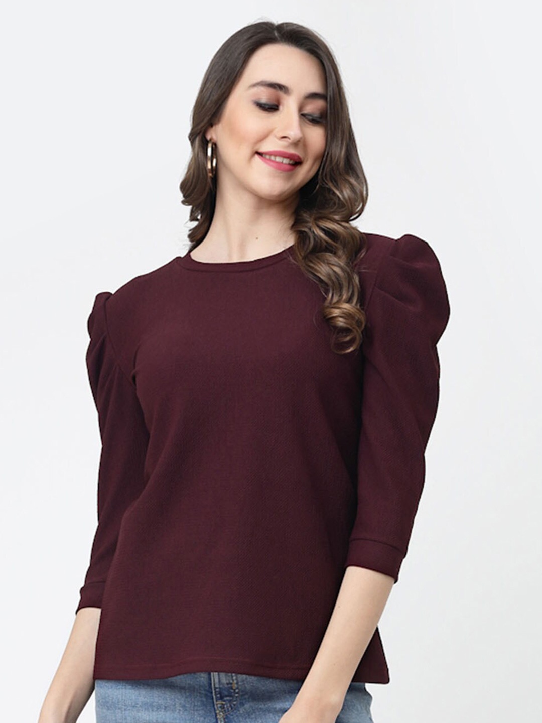 

MISS AYSE Puff Sleeve Styled Back Top, Maroon