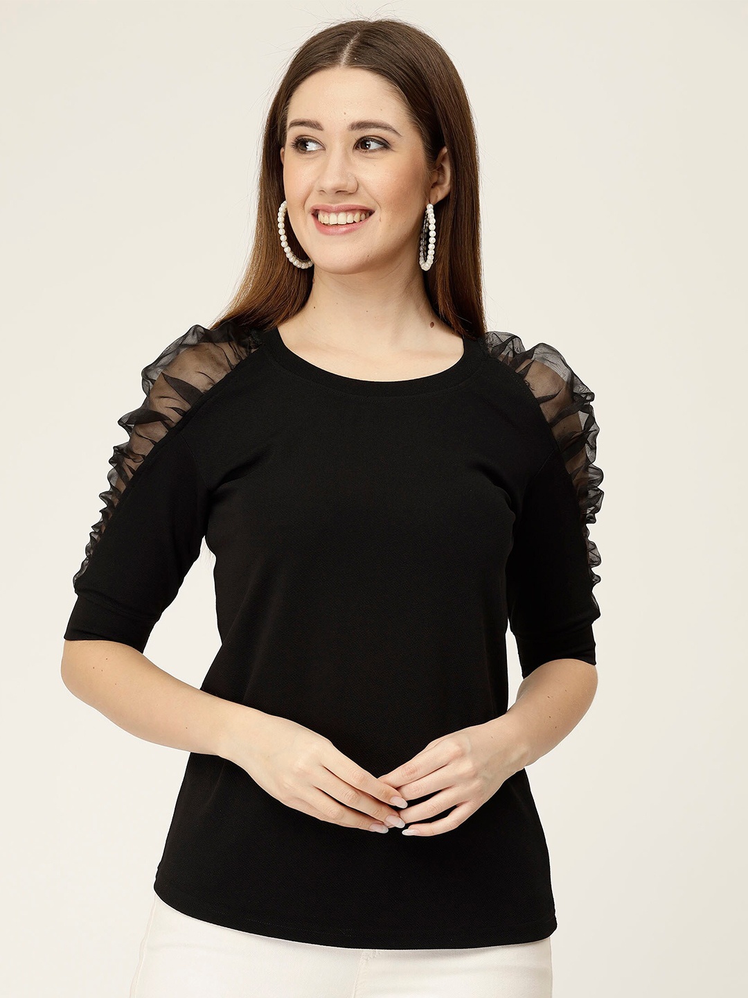 

MISS AYSE Styled Back Top, Black