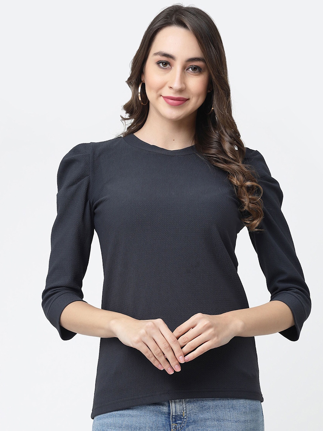 

MISS AYSE Puff Sleeve Styled Back Top, Grey