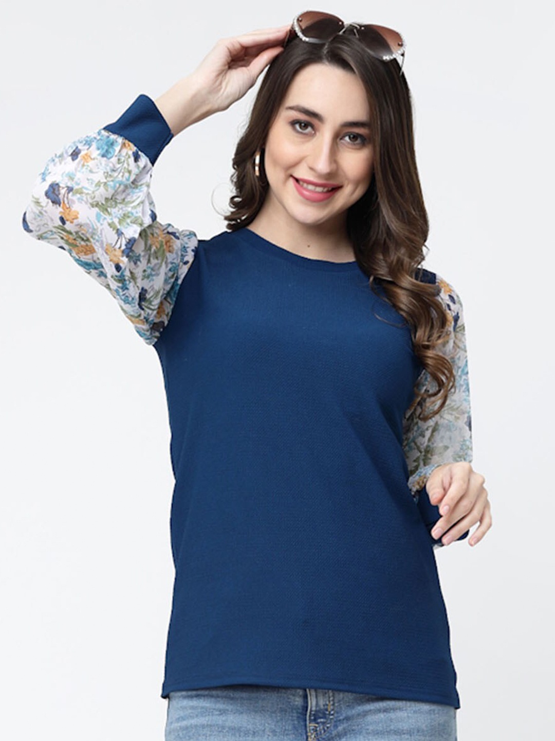 

MISS AYSE Print Styled Back Top, Blue