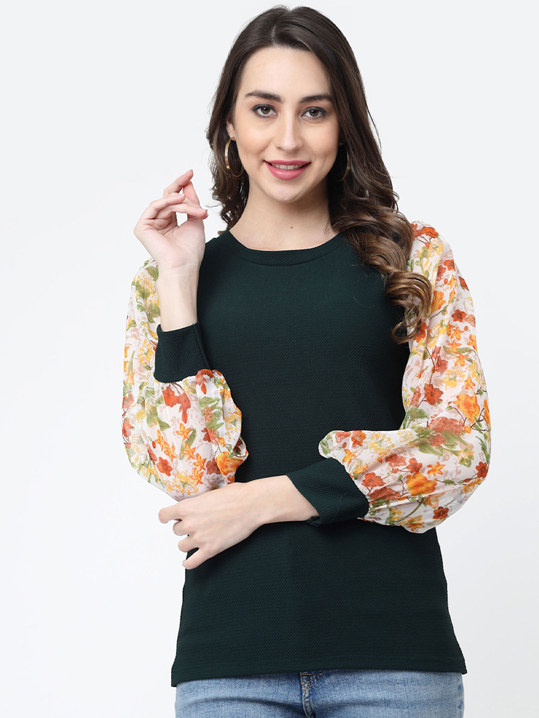 

MISS AYSE Floral Print Styled Back Top, Green