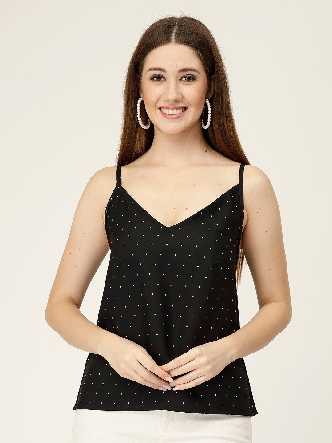 

MISS AYSE Embellished Crepe Styled Back Top, Black
