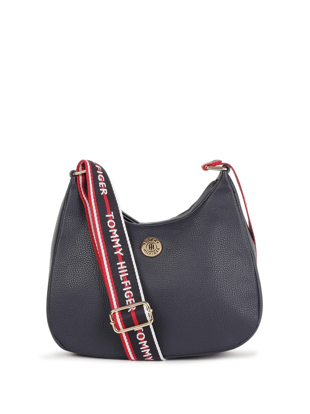 

Tommy Hilfiger Striped PU Structured Sling Bag, Navy blue