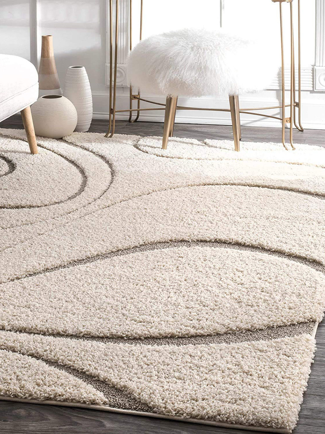 

F & B RUGS Beige & Grey Abstract Anti Skid Carpet