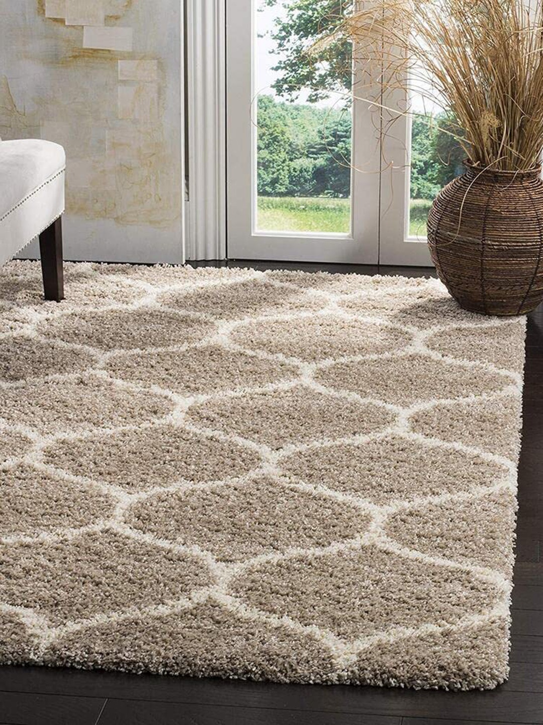 

F & B RUGS Beige & White Carpets Ethnic Motifs Anti Skid Carpet