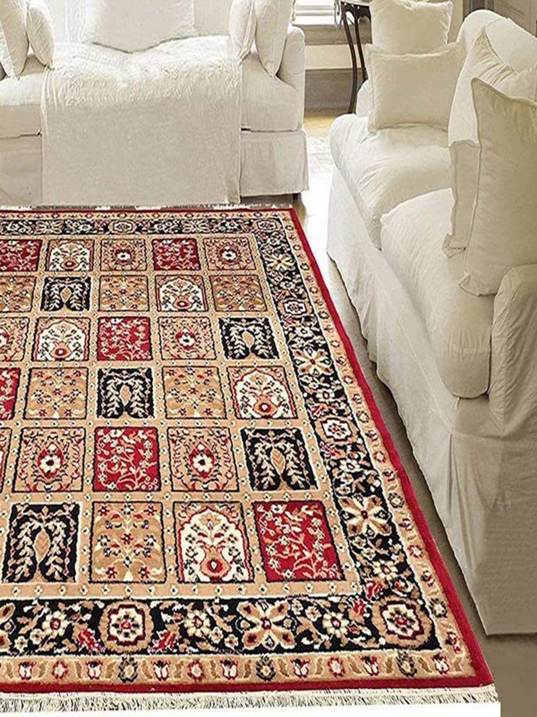 

F & B RUGS Red & White Ethnic Motifs Anti-Skid Regular Carpets