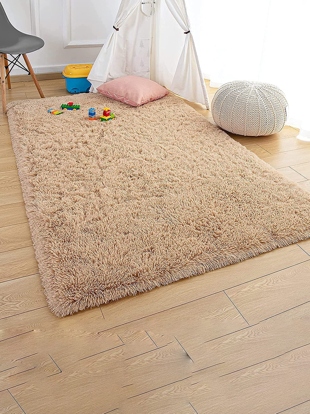 

F & B RUGS Beige Anti-Skid Shaggy Carpets