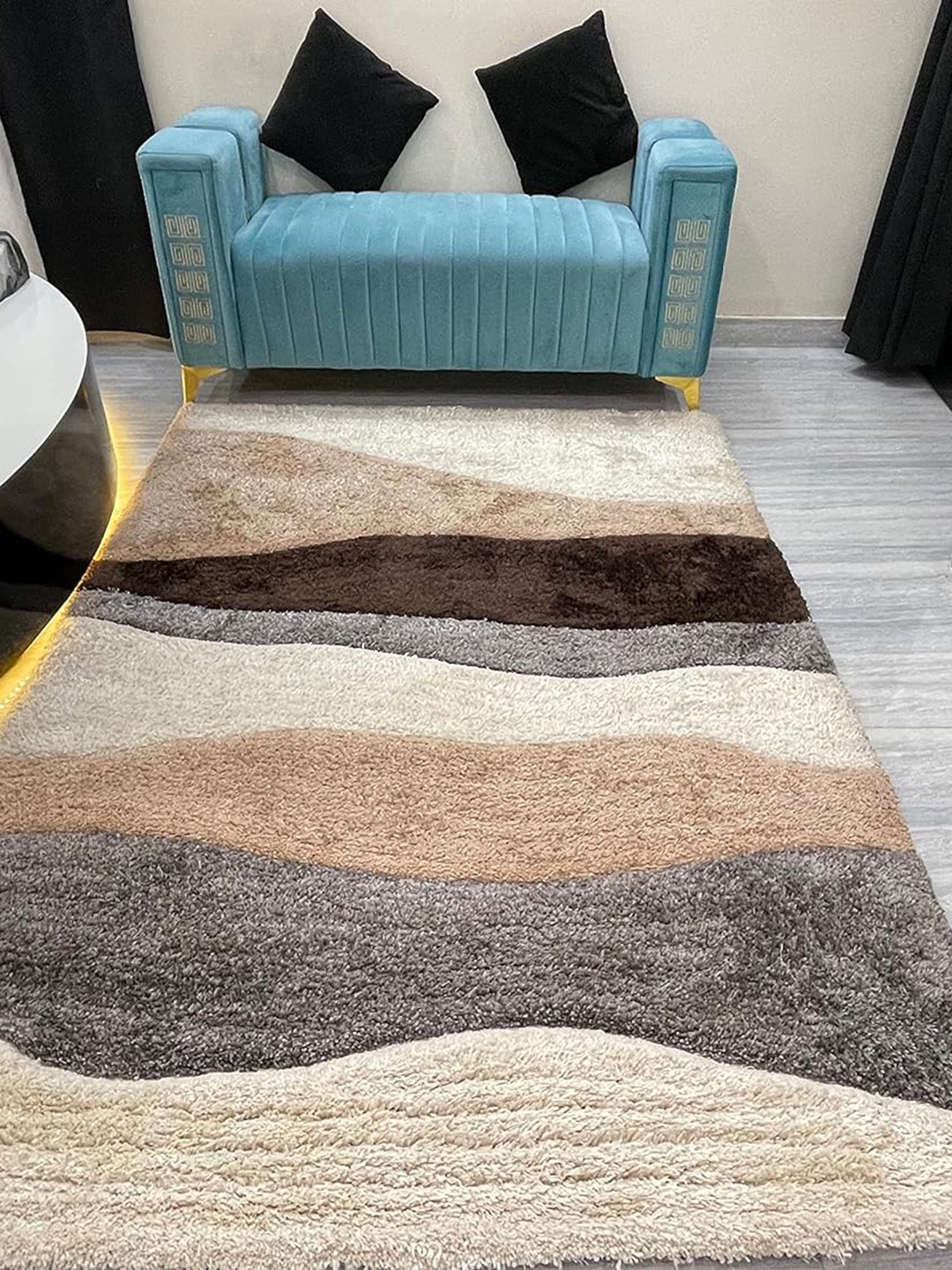 

F & B RUGS Black & White Geometric Pattern Anti-Skid Shaggy Carpets