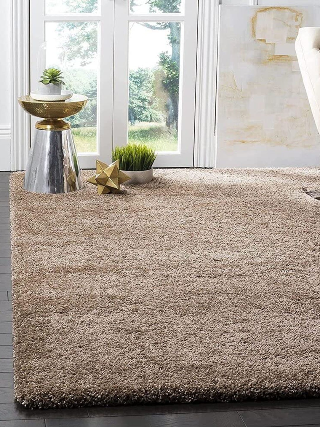 

F & B RUGS Beige Anti-Skid Shaggy Carpets