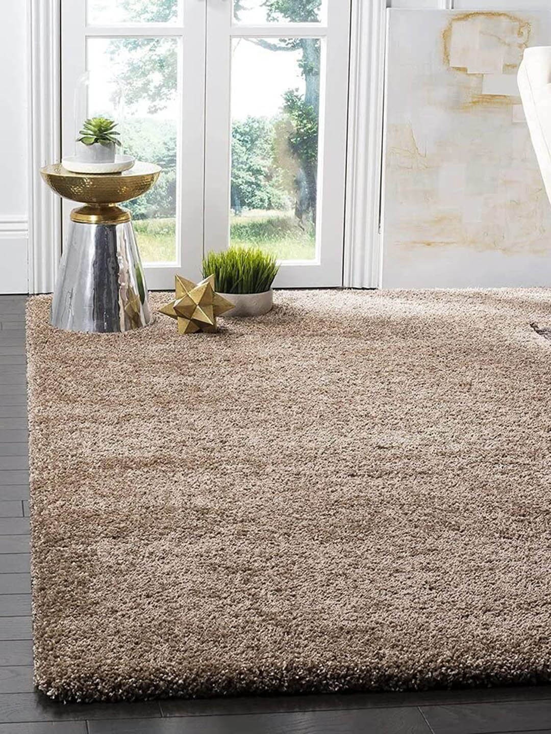 

F & B RUGS Beige Anti-Skid Shaggy Carpets