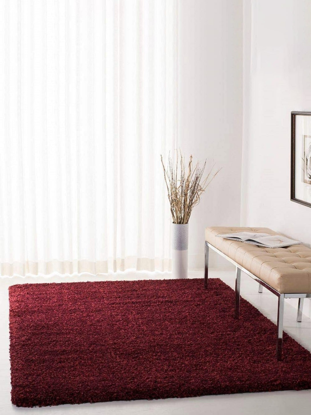 

F & B RUGS Maroon Anti-Skid Shaggy Carpets