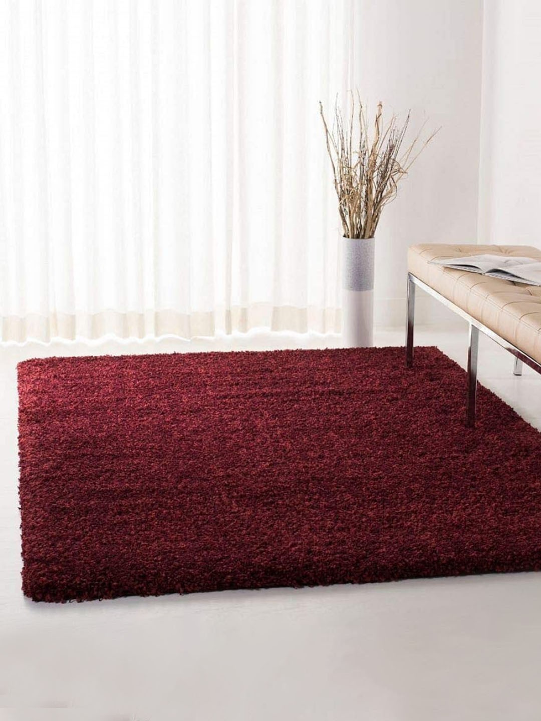 

F & B RUGS Maroon Anti-Skid Shaggy Carpets