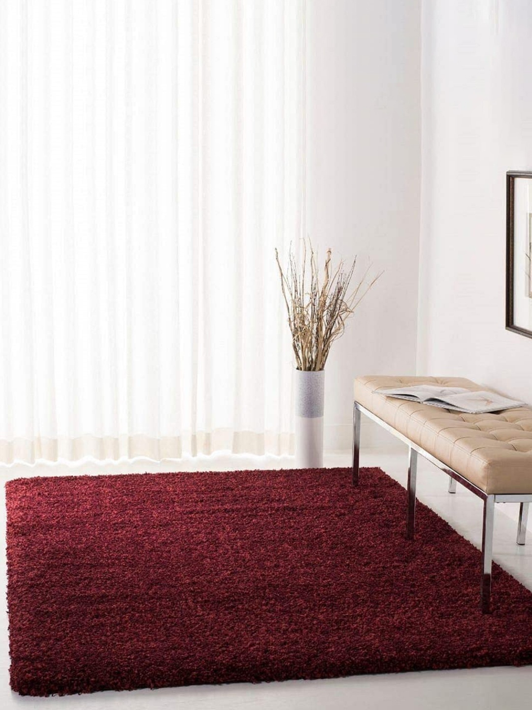 

F & B RUGS Maroon Anti-Skid Shaggy Carpets