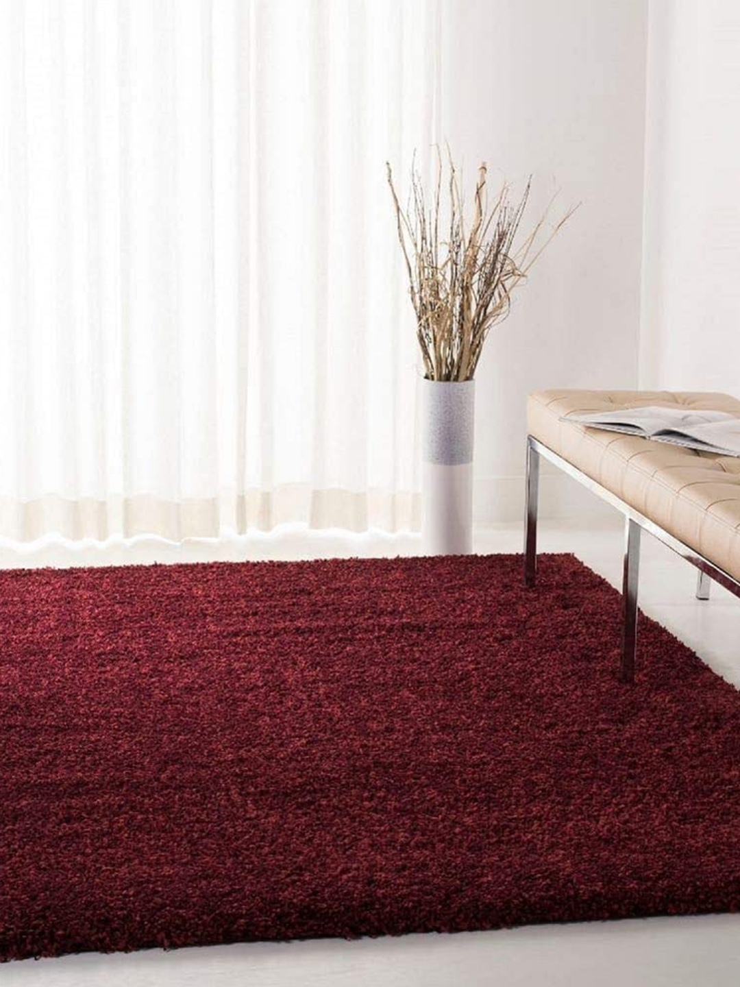

F & B RUGS Maroon Anti-Skid Shaggy Carpets