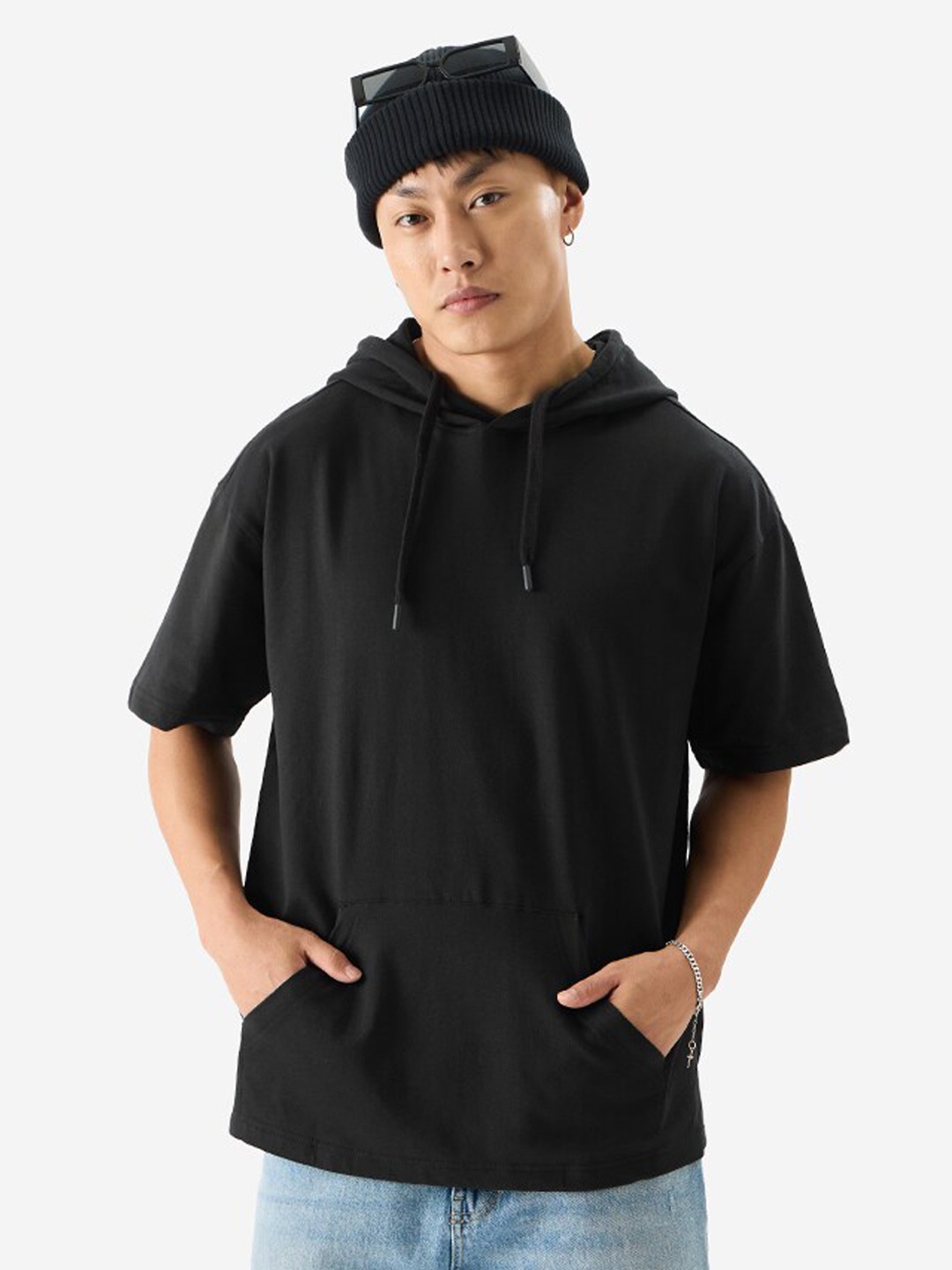 

The Souled Store Men Hooded Applique T-shirt, Black